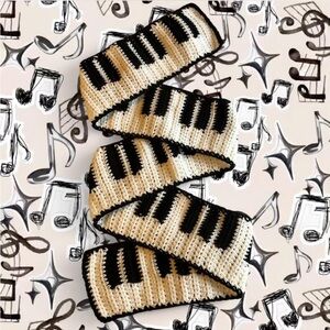crochet white and black piano scarf HANDMADE